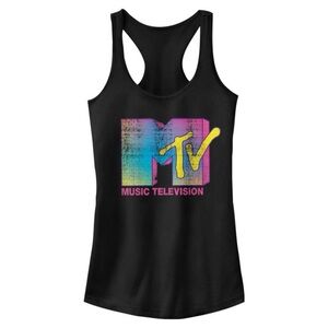 MTV Stripe Logo Racerback Tank Top Black Junior Size Large 90s Retro Classic